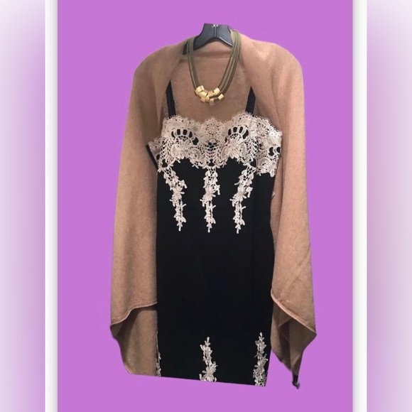 Haute Monde Embellished Strapless Bodycon Black & Tan Dress - Size Large - Picture 4 of 4